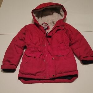 Lands' End Vibrant SHERPA  Red Kids Winter Puffer Coat, Size M/8